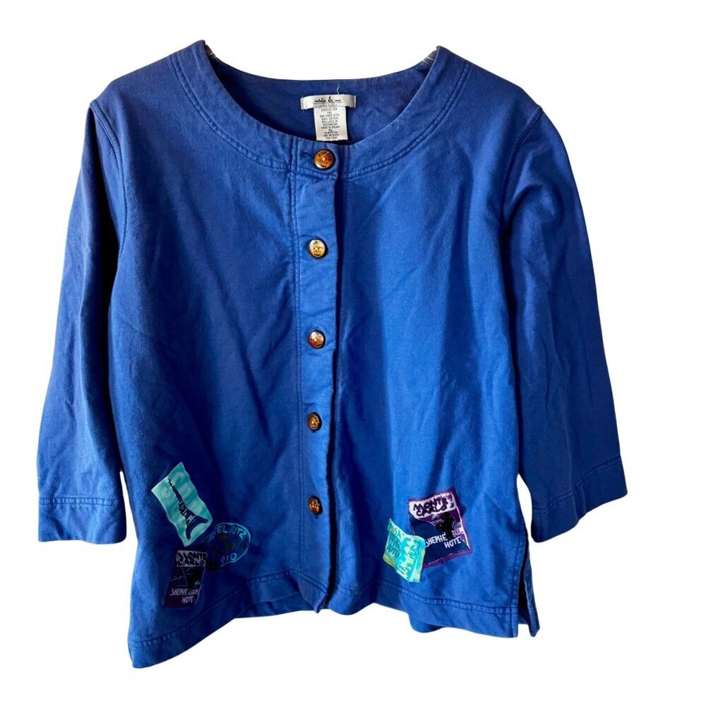 Natalie & Me Womens Blue Cotton Button-Up Top Patchwork Details Europe XL